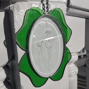 Hummingbird Stained Glass Etched Glass Window Panel Suncatcher Bird Flower